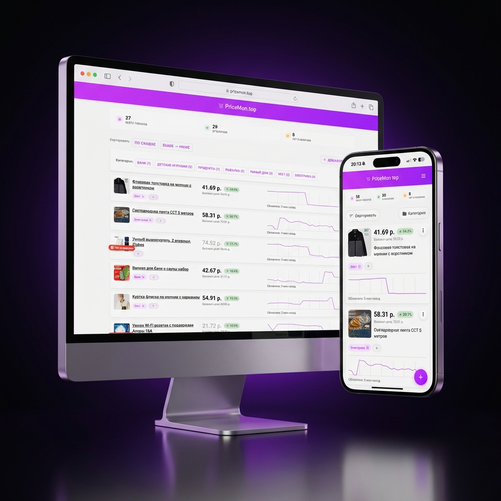 Интерфейс Pricemon.top на декстопе и в мобильном приложении